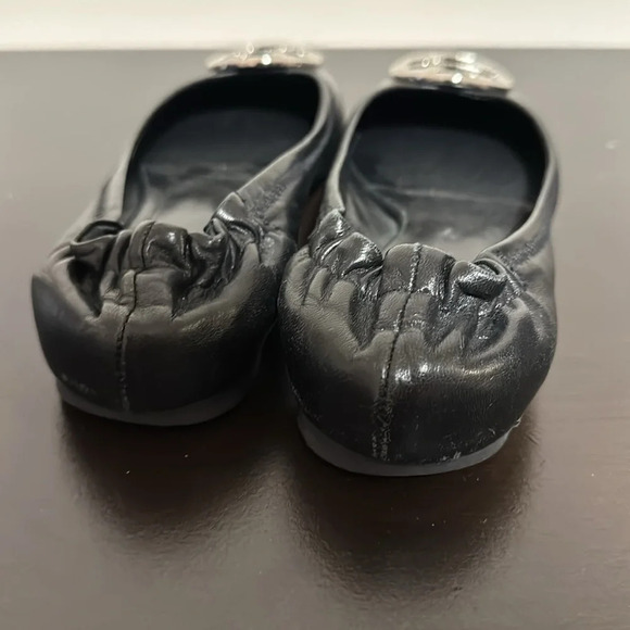Tory Burch leather Claire / Revva back scrunch flats silver hardware - Picture 3 of 4